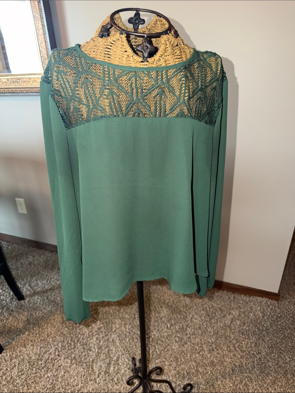 Lily White Lace Yoke Blouse - Teal Green